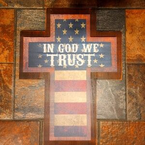 Rustic Wall Placque, "IN GOD WE TRUST" ABOUT 11" X 15" Americana